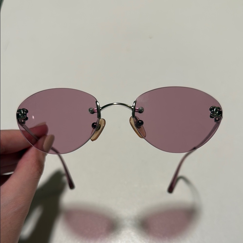 CHANEL Pink Oval Sunglasses